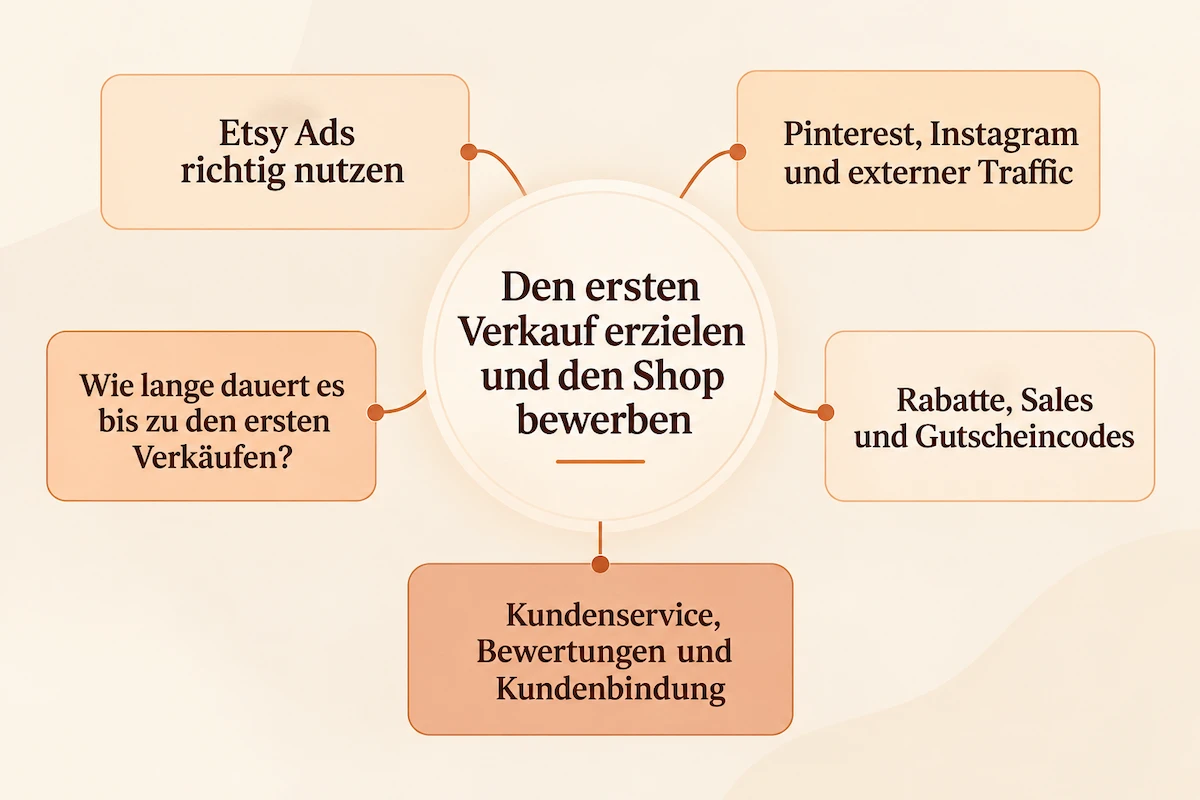 Den ersten Verkauf erzielen und den Shop bewerben