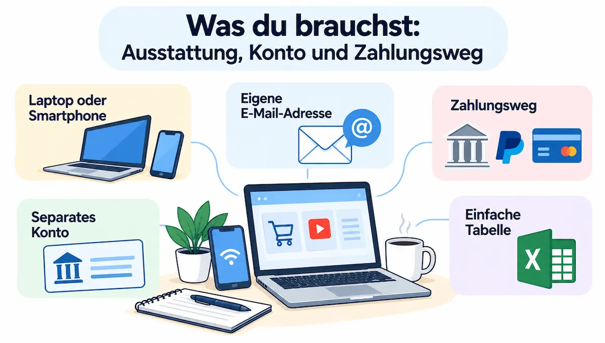 Was du brauchst Ausstattung, Konto und Zahlungsweg