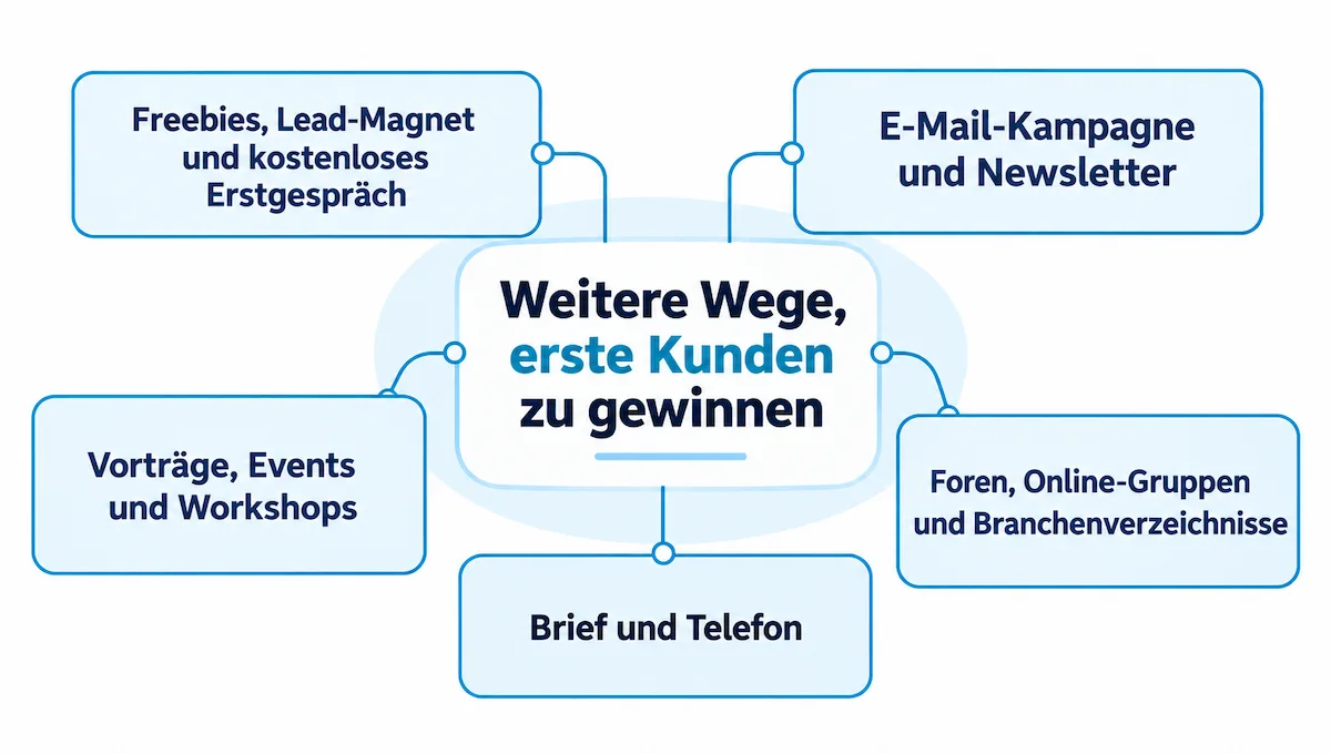 Weitere Wege, erste Kunden zu gewinnen E-Mail, Events, Brief und Telefon