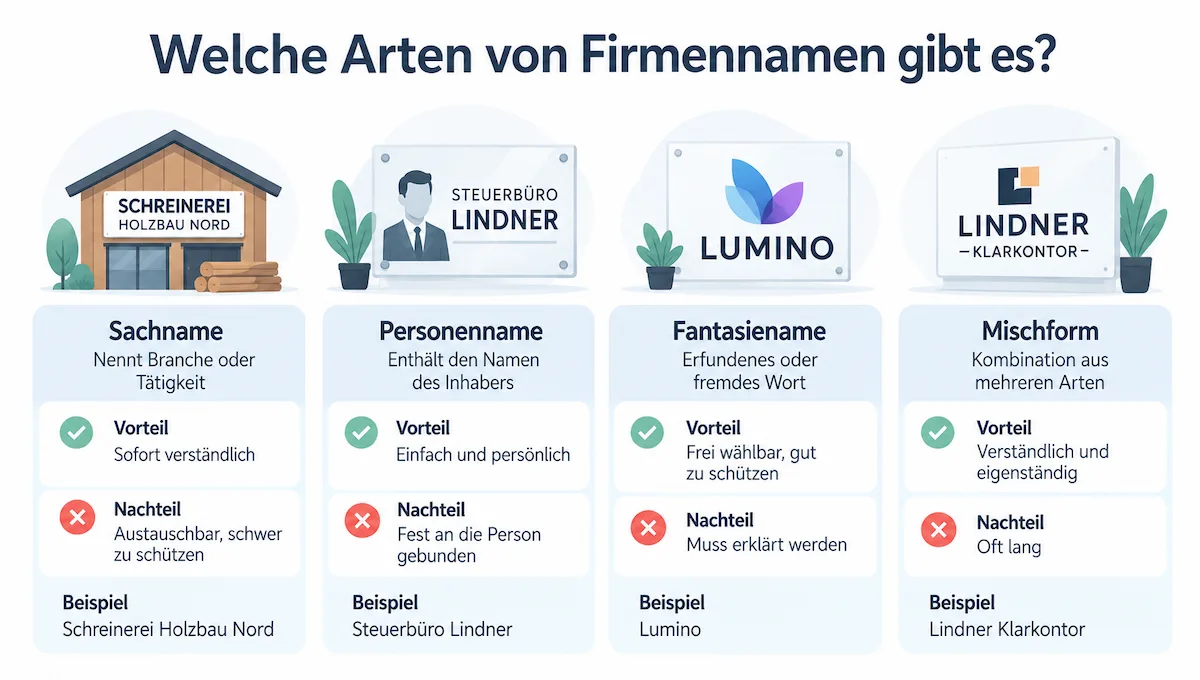 Welche Arten von Firmennamen gibt es